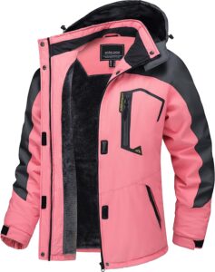 chaqueta cortavientos rosa de mujer para nieve