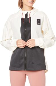 chaqueta cortavientos puma de mujer en color blanco y gris