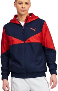 chaqueta cortavientos puma hombre en azul y rojo