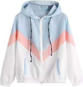 chaqueta cortavientos casual para mujer con bloque de color