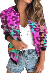 chaqueta cortavientos casual de mujer con estampado rosa