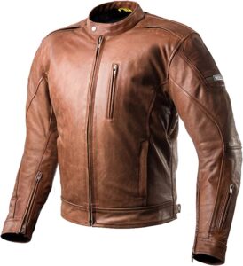 chaqueta cortavientos de cuero marrón para moto