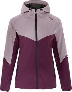 chaqueta cortavientos de montaña para mujer morada y rosa