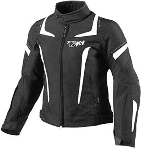 chaqueta cortavientos de moto para mujer en negro y blanco