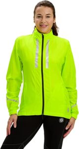 chaqueta cortavientos de running para mujer fluorescente