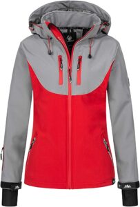 chaqueta cortavientos softshell de mujer en rojo y gris