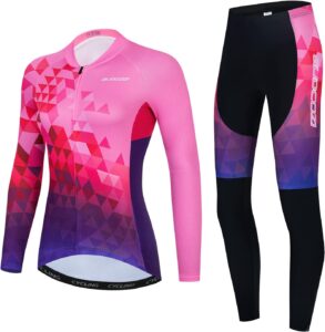 conjunto de ciclismo de mujer en rosa y morado