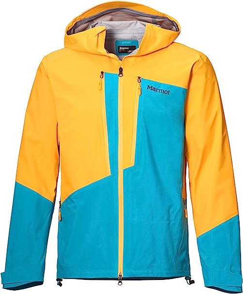 chaqueta cortavientos de montaña para hombre en amarillo y azul